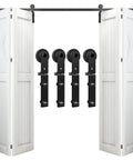 7 Foot Bi Fold Barn Door Hardware Kit For Four Doors Track System Fits Door Openings Up To Eighty Inches With Smooth Quiet Glide And Easy To Install Side Mounted Hanger Door Not Included Space Saving Design shown assembled.