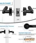 Installation diagram of 4 In 1 Fingerprint Door Lock With App Control, Password Access, Backup Key, And Keyless Entry, showing latch and handle details