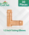 30 Pack Half Inch Drip Irrigation Elbow Fittings Barbed Connectors For Five Eighth Inch And 0.700 Inch Tubing