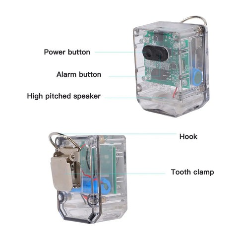 Hella Dependable Firefighter Distress Alarm With Automatic Motion Detection And A Dang Bright Red Led Beacon Signaling A Continuous 100 Decibel Safety Bell for Emergency Rescue Teams and First Responders, clear casing with buttons and hooks visible.