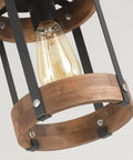 Rustic Farmhouse Pendant Lights Two Pack in Solid Oak and Matte Black Metal Cages showcasing light bulb and wooden design.