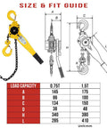 Two Pack Viking Manual Lever Chain Hoist 1.5 Ton Lift 20 Ft Reach 3000 Lbs Capacity Heavy Duty Hooks Size Fit Guide Diagram
