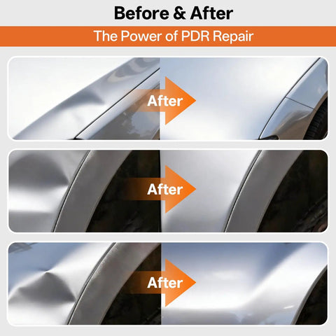 Dual Grade Dent Repair Kit for Cars With Adjustable Dent Lifter and Heavy Duty Bridge Puller for Paintless Dent Removal Tools Ideal for Auto Body DIY Car Care and Mobile Repairs Pro Grade PDR Kit before and after car panel dent repair