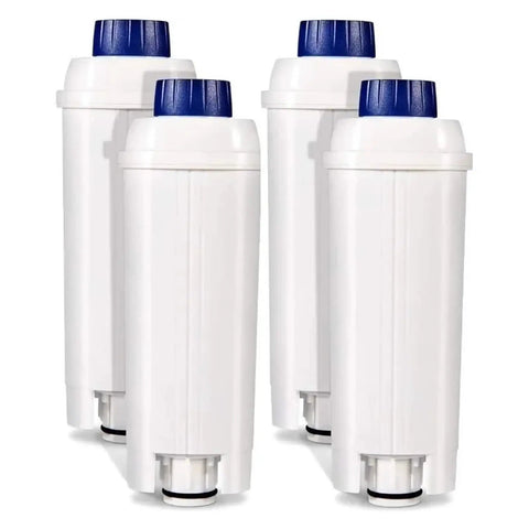 Top Shelf Reusable Coffee Maker Filter With Active Carbon Softener Fine Micropore Mesh Traps Grounds For Bright Crisp Cups Steady Flow Extraction Setup Heavy Duty Replacement Part four white filters with blue tops