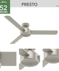52 Inch Indoor Ceiling Fan No Light With 3 Blades And Standard Mount For Bedroom Living Room Or Kitchen Matte Nickel Finish