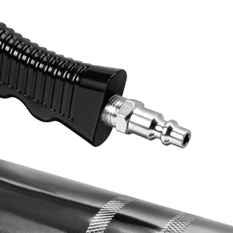 Close-up of nozzle and knurled thick wall barrel of Air Grease Gun For Automotive, Workshop, And Marine Use With 4500 To 6000 PSI At The Tip