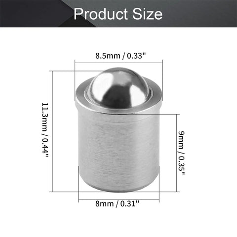 Heavy Duty Stainless Steel Ball Plunger Cabinet Catch And Drawer Latch 4 Pack Premium Silver Tone Hardware close-up of size details.