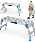 Heavy Duty Aluminum Work Platform Supports Up To 600 Lbs With One Touch Automatic Fold Stable On Steps With Reinforced Non Slip Top And Wide Legs Quick Two Step Fold No Tools Required For Diy And Pros, aluminum foldable work platform on steps