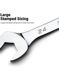 Angle Open End Wrench Set With 30 Degree And 60 Degree Angles SAE with large stamped sizing detail, chrome finish.