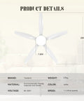 Ceiling Fan Light With Remote, Dimmable LED, Four Speeds, 3000K To 6500K, Up To 1000 Lumens, Two In One Socket Light, 28 Inch