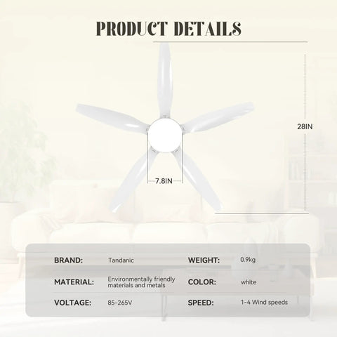Ceiling Fan Light With Remote, Dimmable LED, Four Speeds, 3000K To 6500K, Up To 1000 Lumens, Two In One Socket Light, 28 Inch