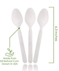 100% Compostable Large Disposable Spoons, 6.5 Inch Bulk Pack, Eco Friendly, Ultra Durable and Heat Resistant Cutlery Alternative With Tray for Parties, Catering, and Everyday Use, ivory spoons