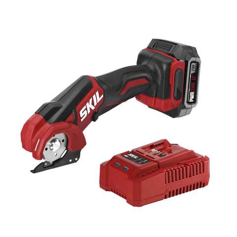 PWR Core 12 12V Multi Cutter Kit With 2.0Ah Battery And Charger, featuring self sharpening blade for cuts in cardboard and carpet