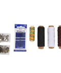 Leather Craft Tools Kit 42Piece Set With Stitching Groover Punches Awl Hammers Needles Waxed Thread Rivets Snap Fasteners Chisels Cutting Knife And Ruler For DIY Sewing Projects And Pro Leatherworking thread, needles, and snaps