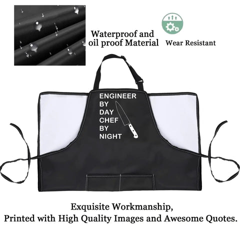 Funny Engineer Kitchen Apron Gift For Gearheads Engineer By Day Chef By Night Theme Apron waterproof with adjustable neck strap