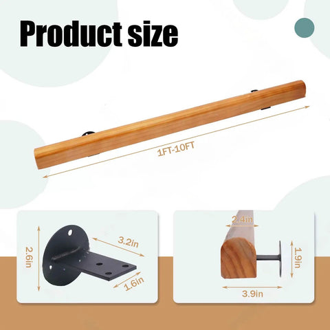 Heavy Duty Solid Pine Handrail Knockout Non Slip Staircase Grab Bar Wall Mounted Safety Railing, 24 inch dimensions.