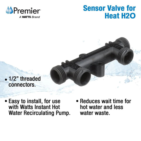 Watts Premier sensor valve for heat H2O recirculating pump; 1/2-in threaded connectors, black plastic body