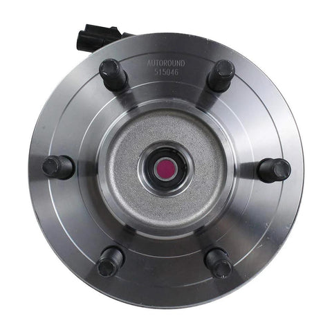 Front Wheel Hub Bearing Assembly For 4x4 Ford F150 2004 2005 6 Lug With ABS, Replacement 515046, top view, metallic flange