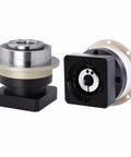 Rock Solid Heavy Duty Planetary Gearbox With Helical Gears And Flange Output Reducer 24 Mm Input For Nema Stepper Servo Motors At 50 To 1 Ratio Plug And Play Ready, black and silver gear reducer.