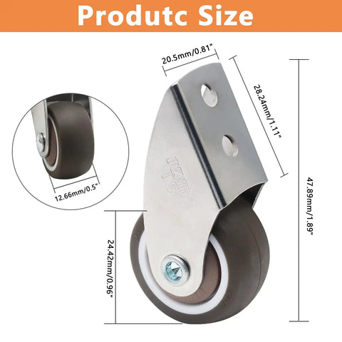 Four Pack Of One Point Five Inch Rigid Caster Wheels With Rock Hard Stainless Brackets And Smooth As Butter Rubber Tires size dimensions