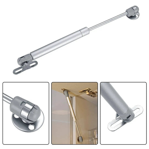 Four Pack 100N Gas Struts Lift Supports for Cabinet Doors and Storage Boxes, 22.5 Lb Soft Close Hinges, Rust Resistant, Installed View.