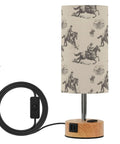 Cowboy Watercolor Decor Bedside Lamp With 3-Way Dimmable Touch Control And Built-In Charging Station, wooden base, cowboy print shade.