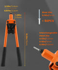 Heavy Duty One Hand Rivet Gun Kit With Fifty Rivets For Slick Auto Repairs And Furniture Builds Easy Grip Alloy Manual Riveter dimensions and details