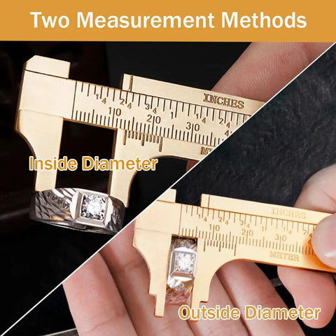 Pocket Brass Vernier Caliper With Double Scale Sliding Gauge measuring ring diameters inside and outside in dual scale.