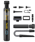 Fanttik Slim V8 APEX handheld car vacuum in black with assorted attachments (brush, crevice, wand, hose, filter, USB-C)
