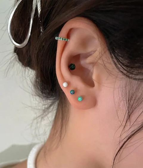 2mm Opal Stud Earrings In Sterling Silver 925 Tiny Ball Cartilage Tragus Piercing Earrings Colorful Opal Mini Jewelry For Women And Girls Hypoallergenic Sensitive Ears Gift on ear