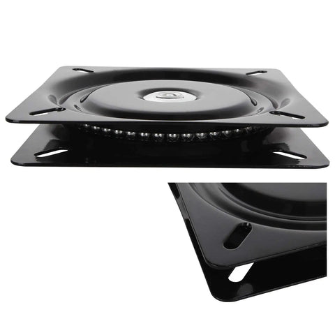 Heavy Duty 7 Inch Square Bar Stool Swivel Plate For Buttery Smooth 360 Degree Spin With Rust Proof Steel and No Skip Roll viewed from top with round center.