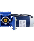 Hella Tough 60W DC Worm Gear Motor With 12V And 24V Hookup Featuring Knob Speed Control and Tight Right Angle Drive, featuring a compact design.
