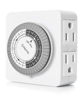 24 Hour Mechanical Timer Outlet With Two Grounded Outlets For Lamps And Holiday Lights, Set And Forget Auto On Off Switch, White