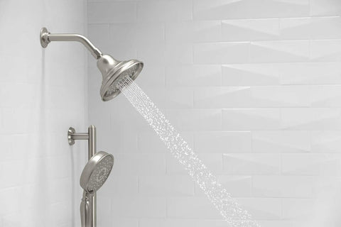 Bancroft 3 Function Showerhead With Katalyst Massage And Silk Sprays In Vibrant Brushed Nickel MasterClean Nozzles For No Fuss Cleaning