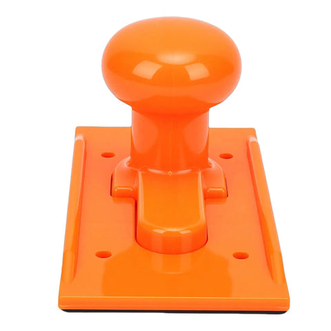 Heavy Duty Abs Table Saw Push Block With Non Slip Grip And Contoured Handle To Keep Your Digits Safe On The Job Site Completely Solid For Rip Cutting And Milling Tasks - front view of orange ABS push block.
