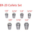 ER20 Spring Collet Set 7-Pack 1/8 to 1/2 inch, Pro Grade Steel for CNC Milling