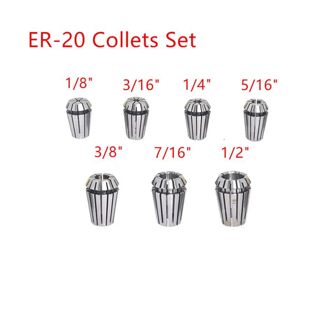 ER20 Spring Collet Set 7-Pack 1/8 to 1/2 inch, Pro Grade Steel for CNC Milling