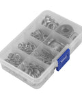 200 Piece Stainless Steel Flat And Spring Washer Set With Box For M5 M6 M8 M10 Heavy Duty Lock Washers And Gasket Retaining Ring Kit