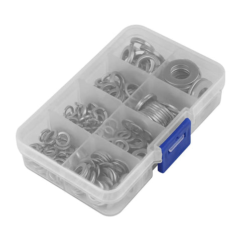 200 Piece Stainless Steel Flat And Spring Washer Set With Box For M5 M6 M8 M10 Heavy Duty Lock Washers And Gasket Retaining Ring Kit