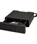 Nightstand Gun Safe With RFID Reader Clock And USB Ports For Fast Touch Free Access, open drawer with pistol visible