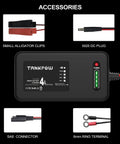 Heavy Duty 14.6V 4A LiFePO4 Smart Battery Charger with LED readouts, SAE connector, alligator clips, and DC plug.