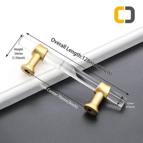 Ultra Cool 3 Inch Crystal Clear Acrylic Drawer Pulls with Sleek Gold Accents 20 Pack Set for Updating Cabinets Dressers and Kitchen Hardware