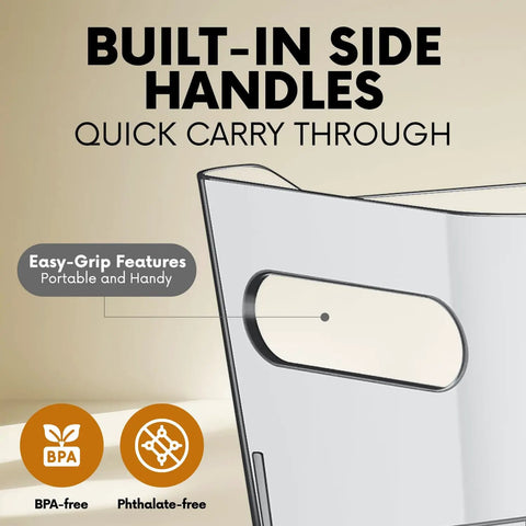 Premium Clear Plastic Storage Bins Are A Total Game Changer For Pantry Reset And Kitchen Cabinet Organization with built-in side handles.