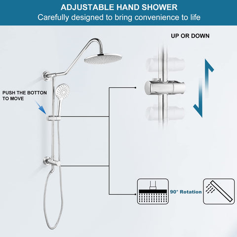 Polished Chrome Retrofit Rain Shower System With 8 Inch Rainfall Head, ABS Handheld Sprayer, Wall Mount Shower Faucet Combo