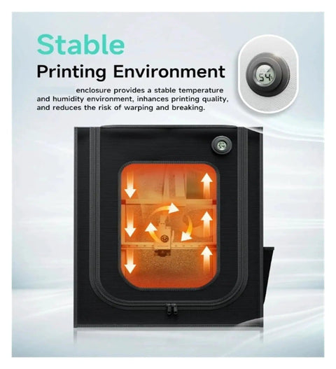 Image of Large Size 3D Printer Enclosure with LED Light, Bambu Lab A1 and A1 Mini model, showcasing stable temperature environment.