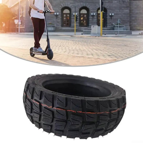 Tubeless 90 By 55 By 6 Tire For Electric Scooters And Skateboards, puncture-proof off-road rubber, shown for city and trail use