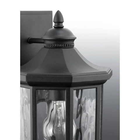 Edition Collection 1-Light Outdoor Wall Lantern With Clear Water Glass Traditional Style Large 9 Inch Black Textured Finish