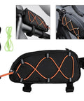 Heavy Duty Bike Phone Bag Waterproof Top Tube Frame Pouch For Road Mountain E-Bikes Big Touch Screen Window Holds 7 Inch Phones Secure Storage Wallet Tools, black nylon