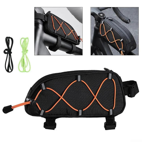 Heavy Duty Bike Phone Bag Waterproof Top Tube Frame Pouch For Road Mountain E-Bikes Big Touch Screen Window Holds 7 Inch Phones Secure Storage Wallet Tools, black nylon