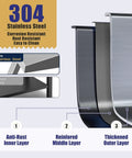 304 Stainless Steel BBQ Grill Table material layers showing anti-rust, reinforced, and thickened outer layer detail.